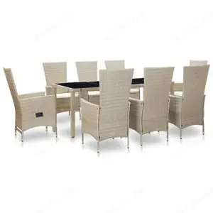 Garten-Lounge   Garten-Essgruppe 9Teilig aus Poly Rattan Beige (2 Tisch Größen) Bild 2