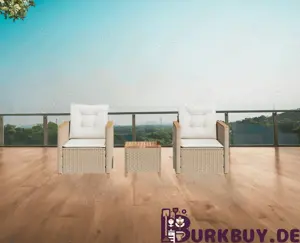 3-tlg. Bistro-Set aus Poly Rattan & Akazienholz mit Kissen (3Farben 2Variationen)