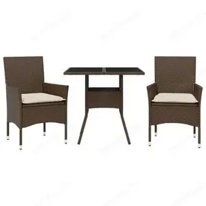 3 5-tlg. Bistro-Set aus Poly Rattan & Hartglas mit Kissen (8Farben) Bild 3
