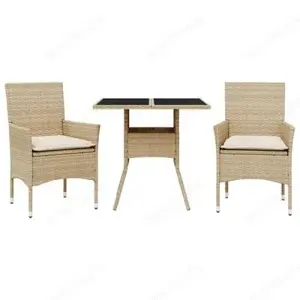 3 5-tlg. Bistro-Set aus Poly Rattan & Hartglas mit Kissen (8Farben) Bild 9