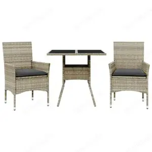 3 5-tlg. Bistro-Set aus Poly Rattan & Hartglas mit Kissen (8Farben) Bild 6
