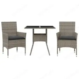 3 5-tlg. Bistro-Set aus Poly Rattan & Hartglas mit Kissen (8Farben) Bild 5