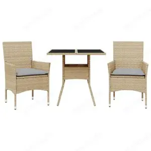 3 5-tlg. Bistro-Set aus Poly Rattan & Hartglas mit Kissen (8Farben) Bild 7