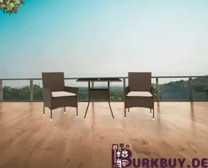 3 5-tlg. Bistro-Set aus Poly Rattan & Hartglas mit Kissen (8Farben)