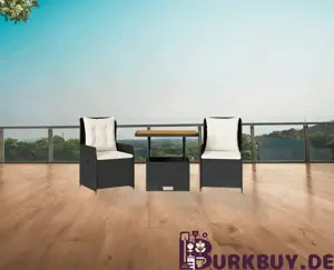 3 5-tlg. Garten-Essgruppe aus Poly Rattan & massiven Akazienholz mit Kissen (4Farben 2Tischgrößen)