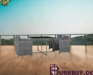 5-tlg. Garten-Essgruppe aus Poly Rattan & Hartglas mit Auflagen (3Farben)