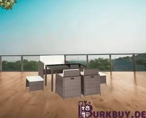 6-tlg. Garten-Essgruppe aus Poly Rattan & Hartglas mit Kissen (5Farben)