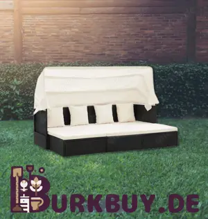 Sonnenliege Gartenbett aus Poly Rattan mit Kissen (Verschiedene Farben)