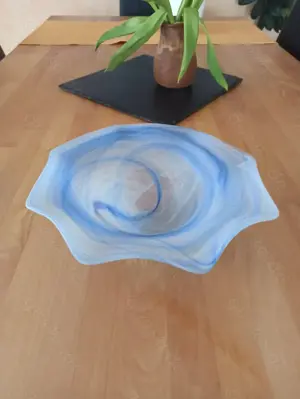 blaue Obstschale sehr dekorativ aus Glas Marmorierung Schüssel 27 cm Durchmesser