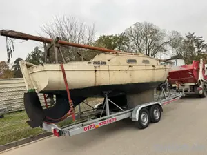 Stahl Segelboot Segeljacht ca. 7 m Bastler Boot + Anhänger Motor