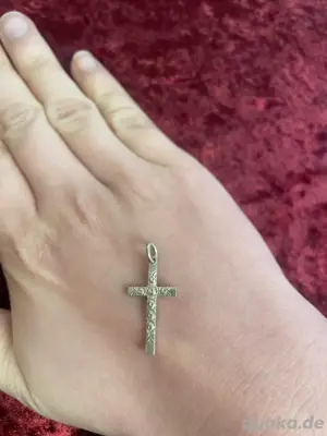 Kreuz Anhänger mit Muster, 935 Silber, Kettenanhänger, Kirche, christlich