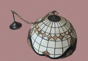 Tiffany-Hängelampe   Deckenleuchte Perlmutt weiß braun; Vintage-Stil