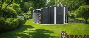 Gerätehaus mit Holzablage aus verzinktem Stahl 277x279x179cm (Verschiedene Farben)