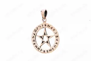 Schutz Amulett Pentagramm in Runenkranz Bronze