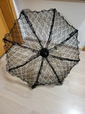 Eleganter Sonnenschirm Gothic Wave Retro schwarz Spitze