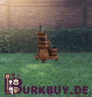 Gartenbrunnen auf Rollen und mit Pumpe aus massiven Tannenholz