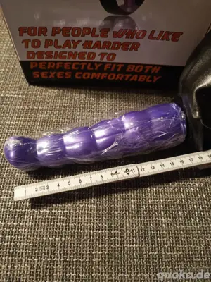 Double Strap On Purple, Doppelter Umschnalldildo mit Außen- und Innendildo, neu Bild 4