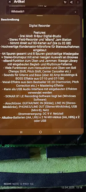 Boss Digitalrecorder Micro BR-80, gebraucht Bild 3