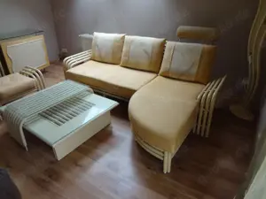 Bambus Sitzgarnitur, 1 Ecksofa, 1 Sessel, 1 Hocker