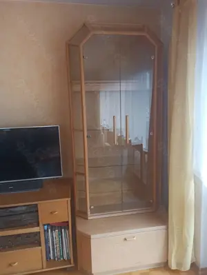 Holz Vitrine mit Schublade Schrank 180x90x45cm Glas Eiche Licht Beleuchtung komplett