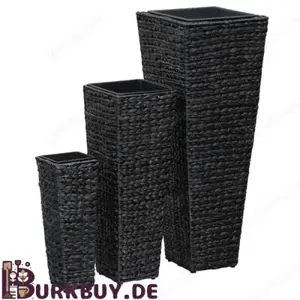 3-tlg. Blumenkübel-Set aus Wasserhyazinthe mit herausnehmbaren Töpfen (3Farben)