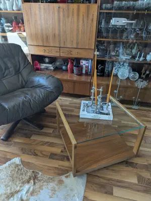 Eleganter Couchtisch Beistelltisch   Holz mit Glasplatte Bild 3