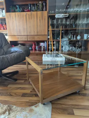 Eleganter Couchtisch Beistelltisch   Holz mit Glasplatte Bild 2