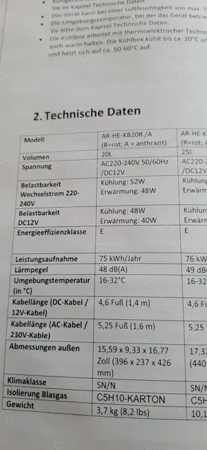 Kühlbox 20 Liter -Arebos- elektr. 12 230V für Auto und Steckdose, neu