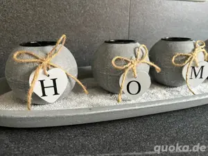 Deko Tablett Home grau Kerzen Teelichter betonoptik Dekosand