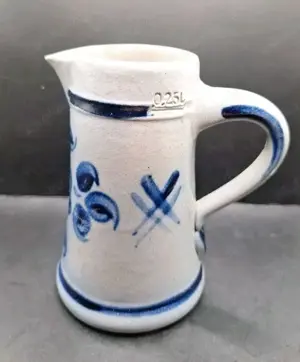 Keramikflasche Kanne Vase graublau 13cm hoch Öffnu