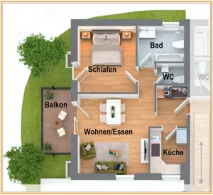 2-Zimmer-Wohnung (60 m ) mit Balkon, Tageslichtbad, 2 WC & Keller in 73117 Wangen bei Göppingen ka