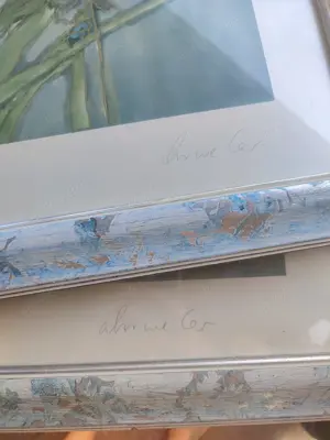 2 x grosses Blumen Bild hinter Glasscheibe mit tollem bunten Holz-Rahmen Bild 5