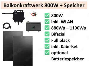 Balkonkraftwerk 800 Watt - mit oder ohne Speicher (z.B. Hoymiles)