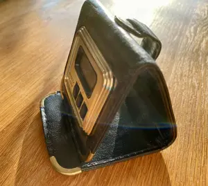 Alter LCD Wallet Reiseuhr 80er Travelling Clock Etui Schwarz Batterie selten OVP Bild 3