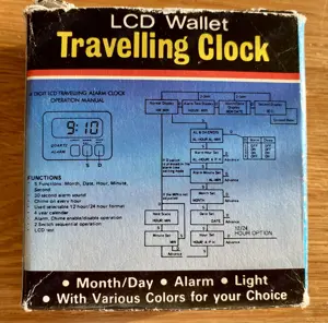 Alter LCD Wallet Reiseuhr 80er Travelling Clock Etui Schwarz Batterie selten OVP Bild 9