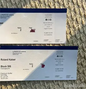 2 Tickets Roland Kaiser   LANXESS arena Köln   01.06.2025   Premium Buffet inklusive!