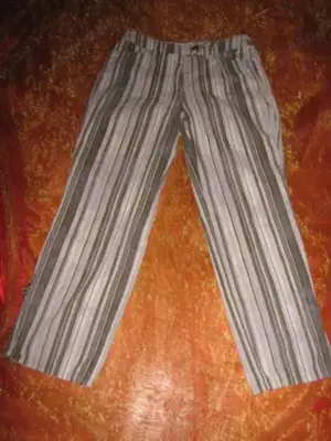 NEU Dreiviertel 7 8 Stiefel Streifen Jeans- Hose "BIBA by ESCADA" Gr. 34- 36  XS- S khaki ros  creme