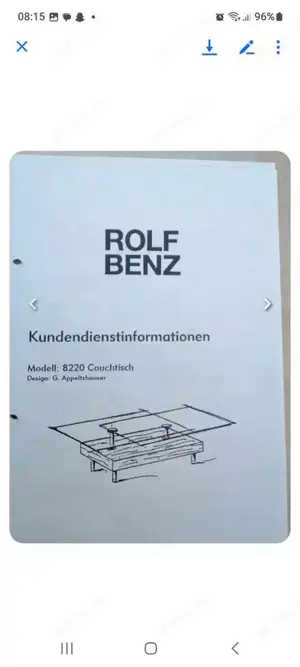 Couchtisch mit Glas Marke Rolf Benz Modell 8220 Bild 2