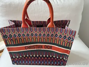 Shopper Tasche Stoff bunt Christian Dior orange 