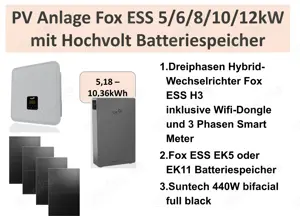 Fox ESS PV-Komplettanlage (5 bis 30 kW) mit Speicher   Ihre Lösung für günstigen Solarstrom!   