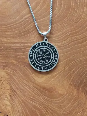 Edelstahl Halskette mit Wikinger Anhänger "Vegvisir"