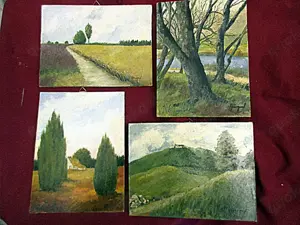 4   kleine  Öl- Landschafts - bilder       signiert