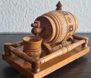 Hand-  Holzarbeit Weinfass+Krug+Platte_geschnitzt dekorativ_NEU