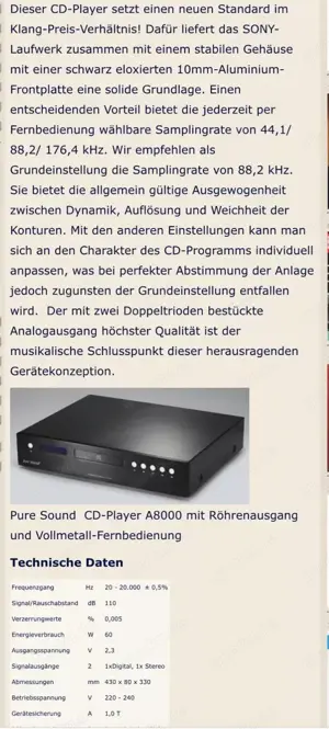 Puresound cd 8000 Röhren CD Player  Bild 9