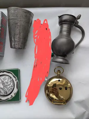 Konvolut hochwertiger Trödel Zinn Wecker Holzkästchen Modellauto Bild 3