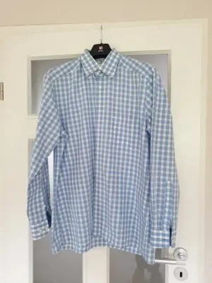 NEU Business Freizeit Vichy- Karo Langarm Hemd Olymp * TENDENZ Gr. 41- 42  L hell- blau weiß