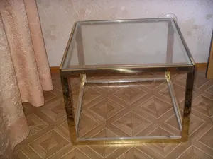 2 x eleganter Glastisch, Beistelltisch, Nachttisch Messing - Glas Bild 3