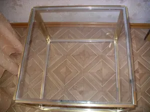 2 x eleganter Glastisch, Beistelltisch, Nachttisch Messing - Glas Bild 5