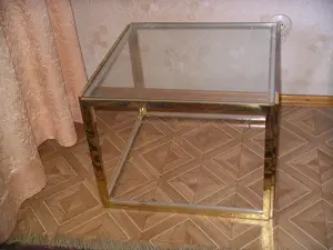 2 x eleganter Glastisch, Beistelltisch, Nachttisch Messing - Glas Bild 4