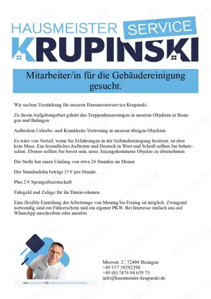 Reinigungskraft gesucht W M D auf Minijob Basic